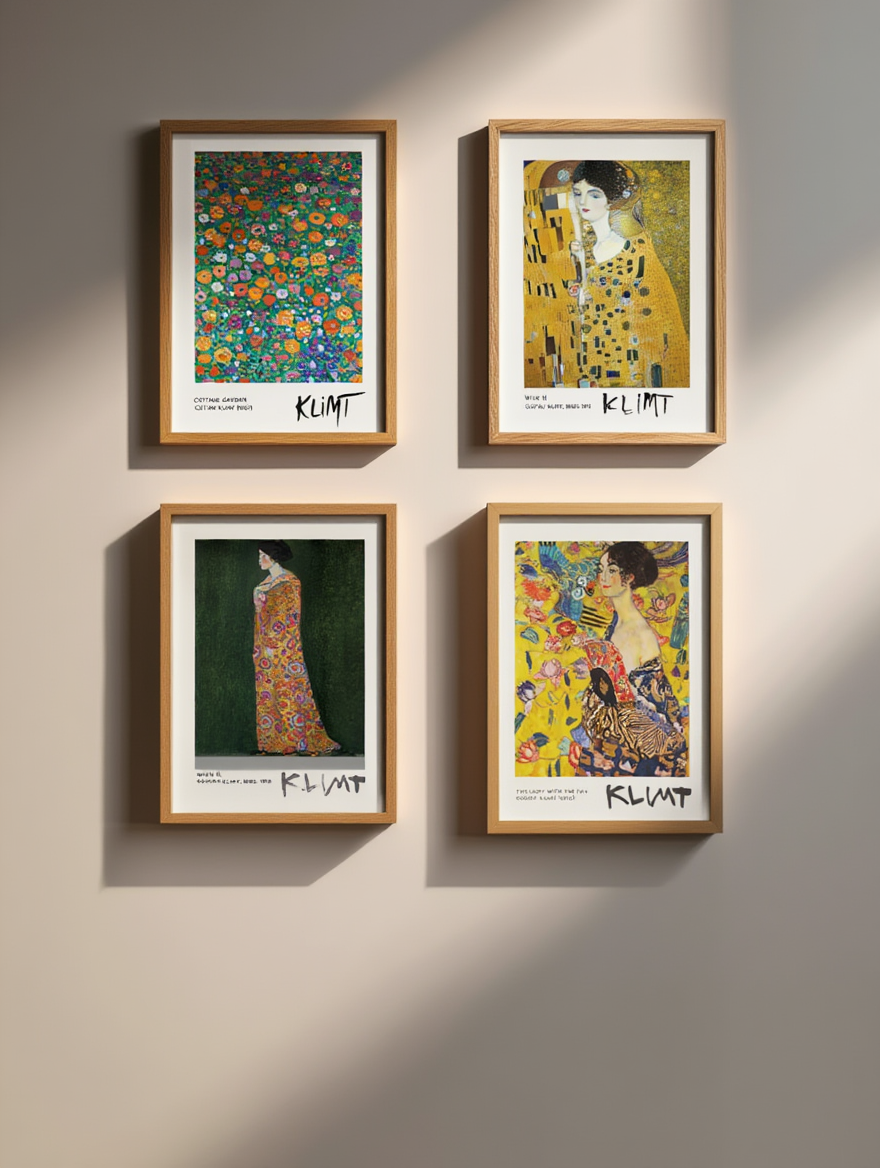Gustav Klimt – 4 Elegant Golden Wall Art Prints | Classic Gallery Wall Décor for Living Room, Bedroom & Office