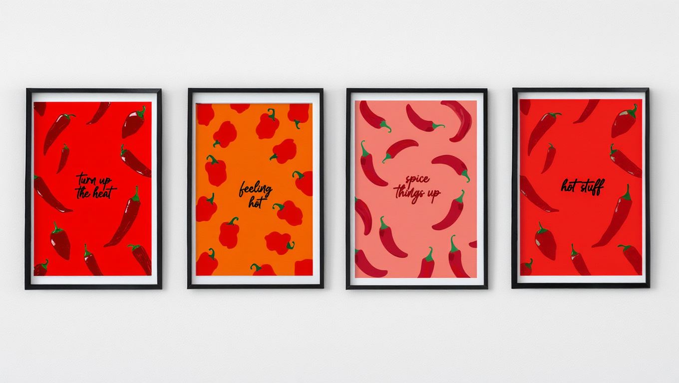 Red Spicy Peppers – Set of 4 Prints
