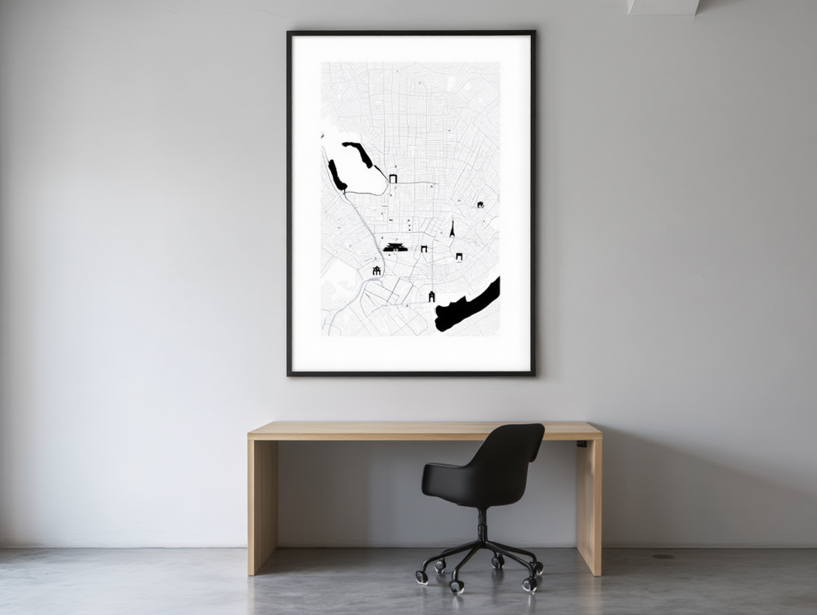 Tokyo City Map Poster – Minimalist Black & White Urban Wall Art Print