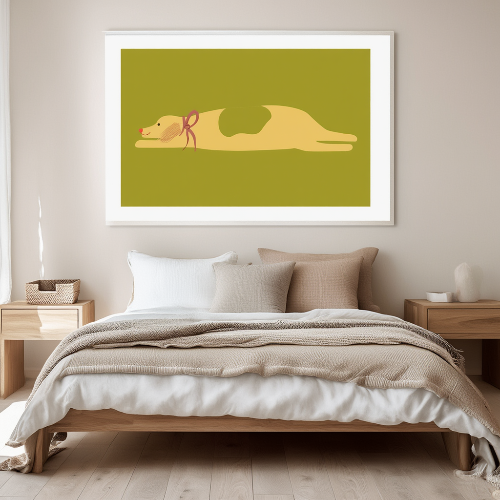 Tranquil Companion – Dog Laying on the Ground Poster | Contemporary Animal Figurative Art Print - Hakyarts