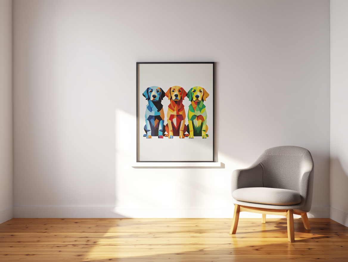 Geometric Dogs Pop Art Poster – Modern Dog Wall Art Print