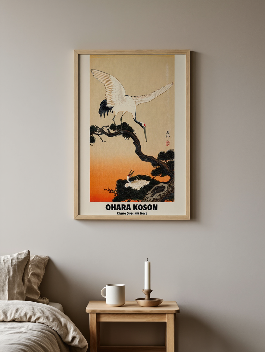 Ohara Koson - Crane Over his Nest Poster