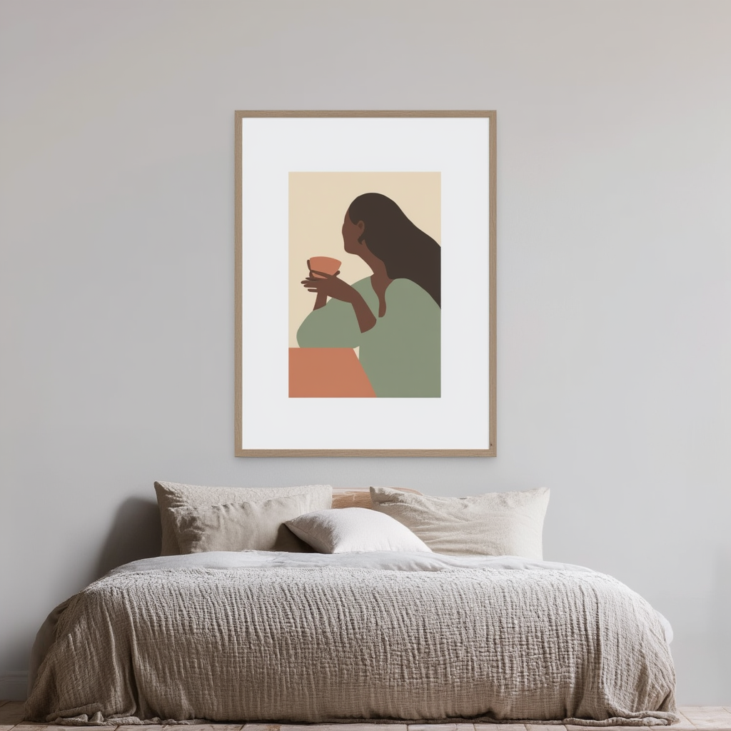 Seated Woman with Coffee Cup – Figurative Art Print