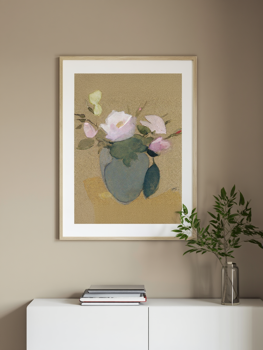 Helene Schjerfbeck - Roses in a Blue-Green Vase