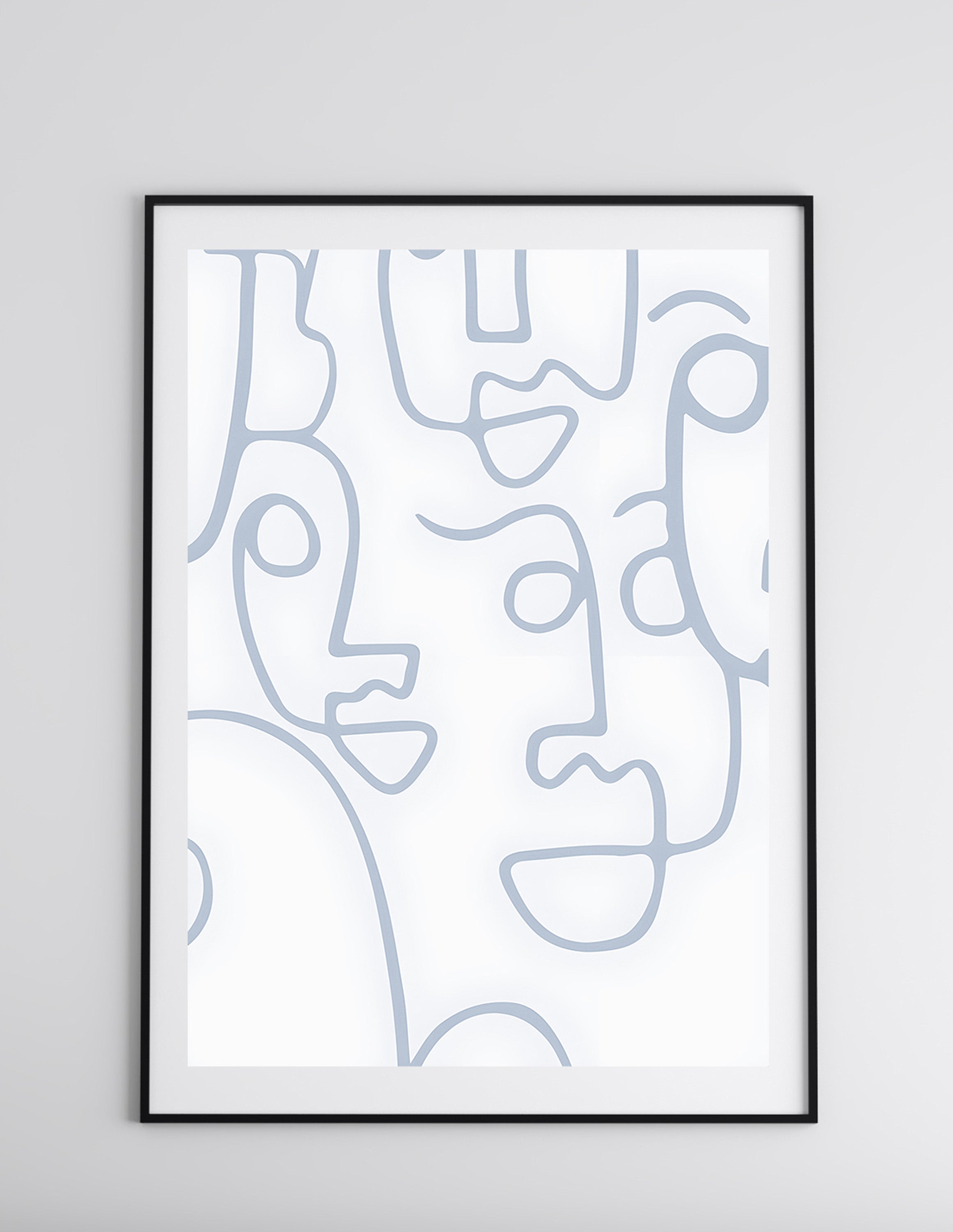 Blue Abstract Face Line Drawing Print