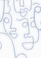 Blue Abstract Face Line Drawing Print