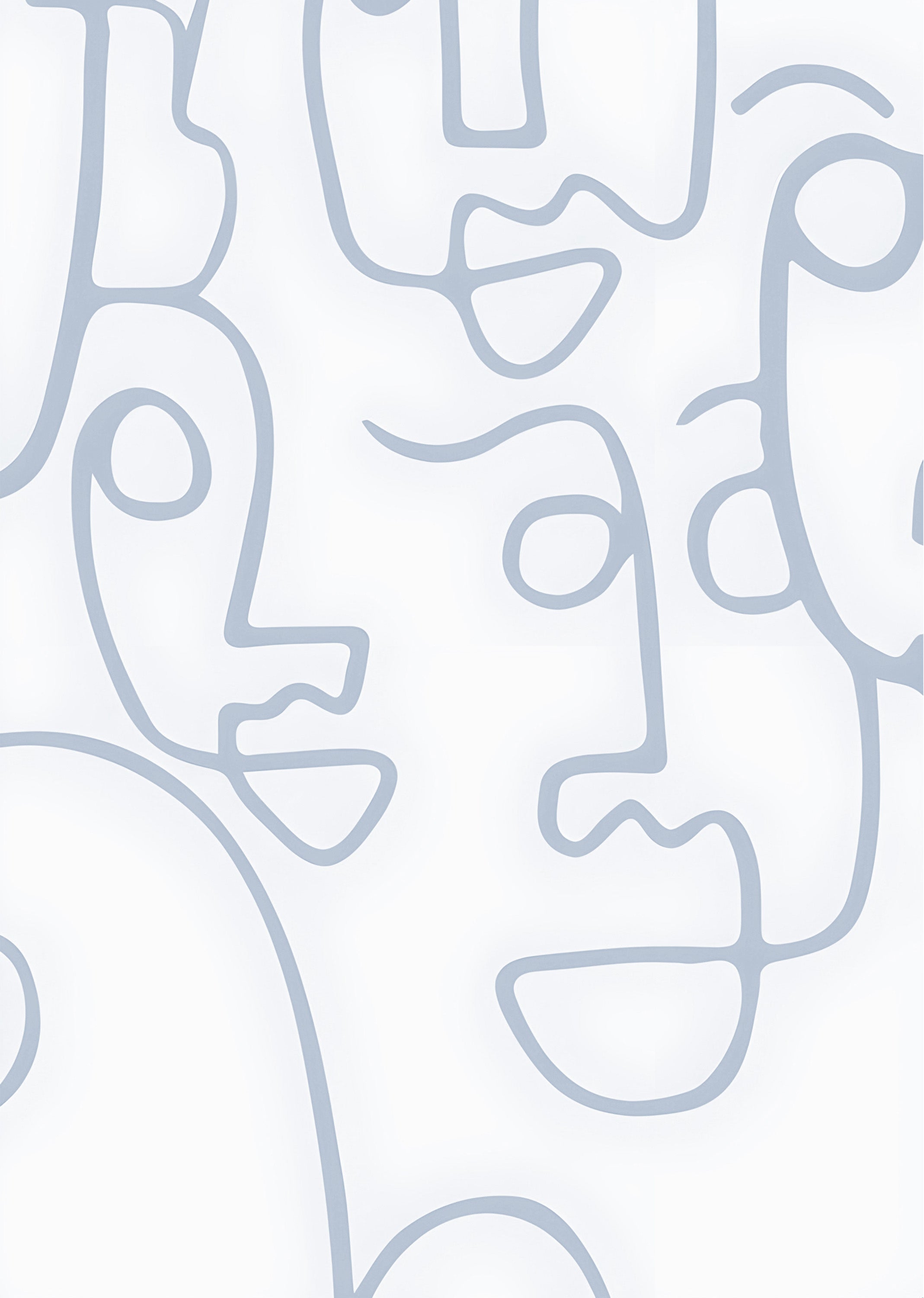 Blue Abstract Face Line Drawing Print