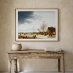 Winter Landscape with a Boy on Skates Pushing a Sled (1627) by Salomon van Ruysdael – Dutch Golden Age Art Print