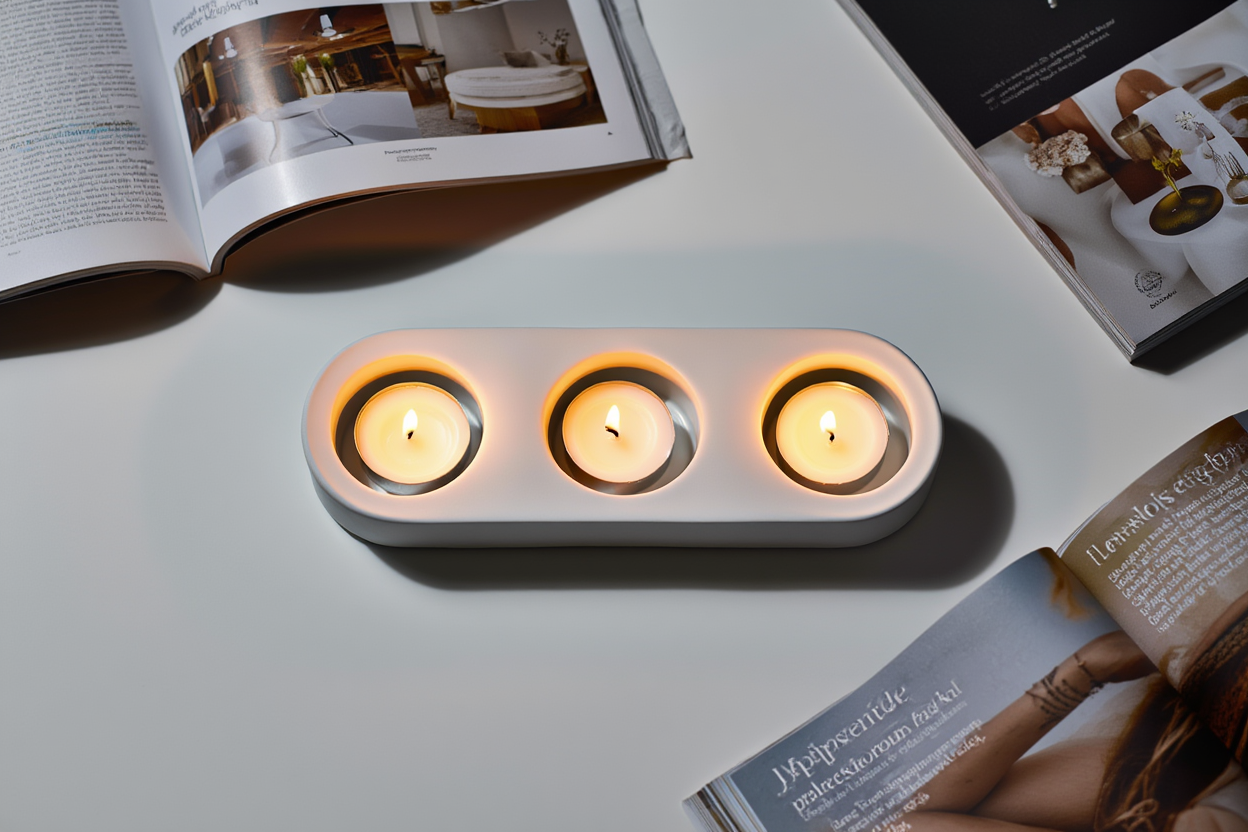 Minimalist Triple Tealight Candle Holder – White Cream Plaster Home Decor