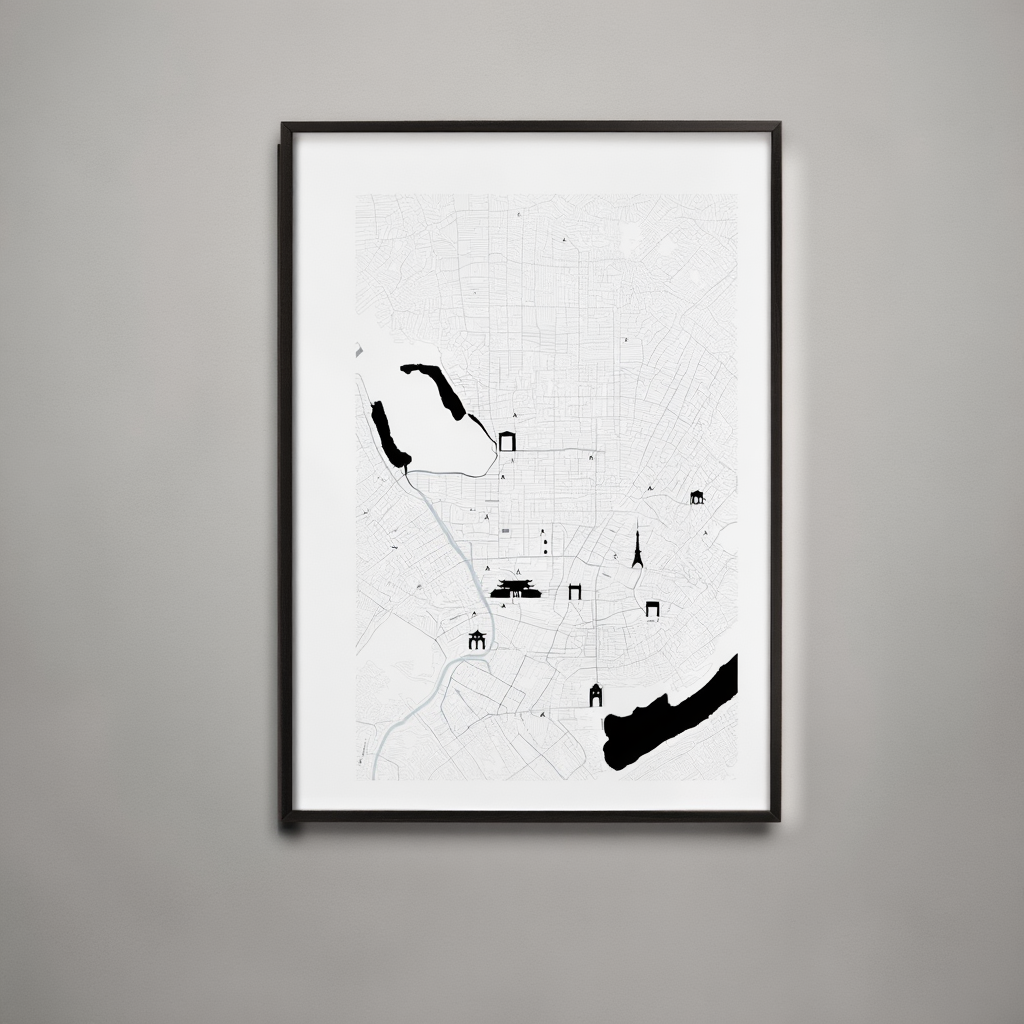 Tokyo City Map Poster – Minimalist Black & White Urban Wall Art Print