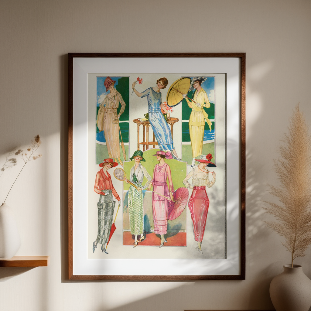 Parisian Street Life – Vintage Illustration Poster Print | Romantic Old Paris Wall Art