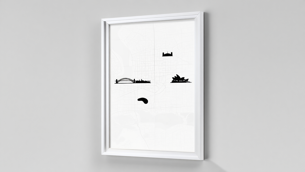 Sydney City Map Poster – Black and White Minimalist Wall Art Print