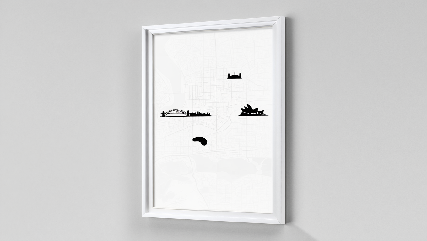 Sydney City Map Poster – Black and White Minimalist Wall Art Print