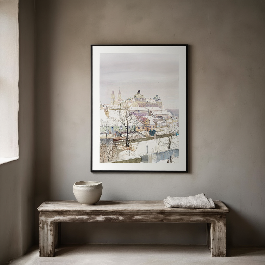 Klosterneuburg in Winter (1924) by Max Kahrer – Austrian Winter Landscape Art Print