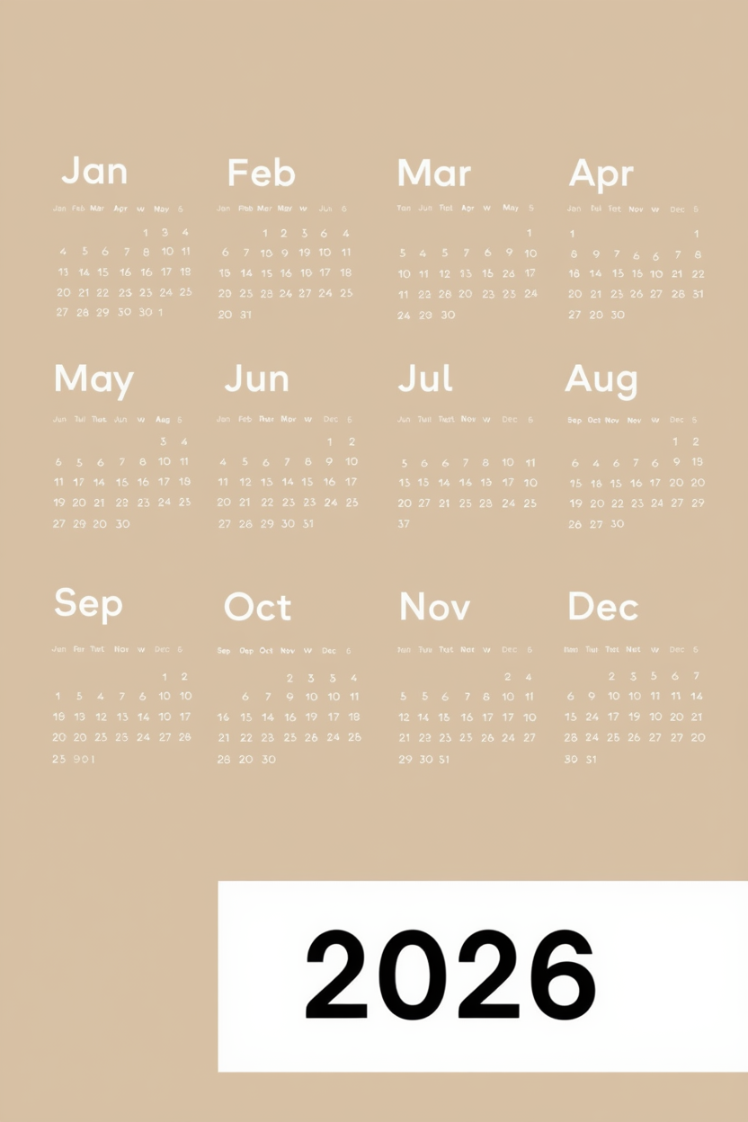 2026 Beige Calendar – Minimalist Wall Planner
