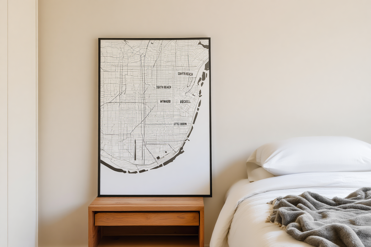 Miami City Map Poster – Minimalist Black & White Urban Wall Art Print