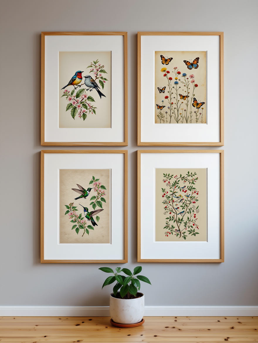 Hummingbirds Floral – 4 Prints