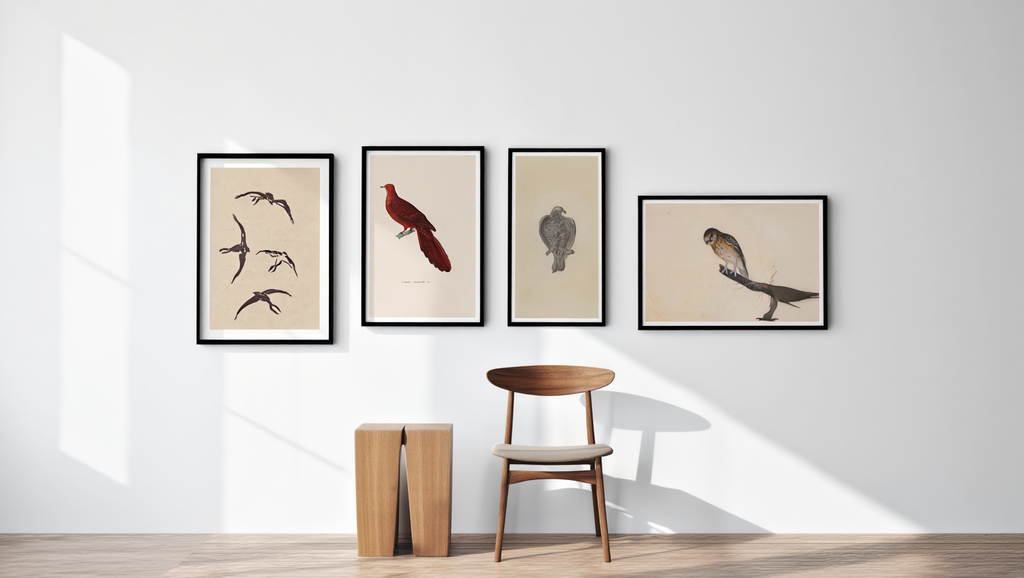 Vintage Aviary – 4-Piece Bird Art Prints Set