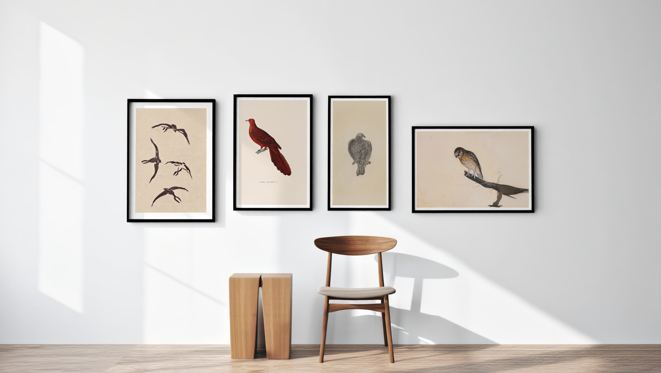 Vintage Aviary – 4-Piece Bird Art Prints Set