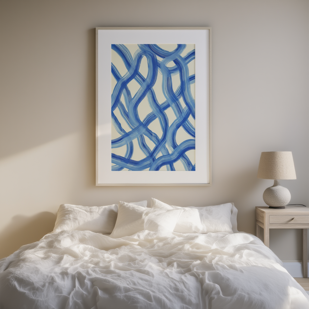 Sapphire Grid – Geometric Abstract Art Print - Hakyarts
