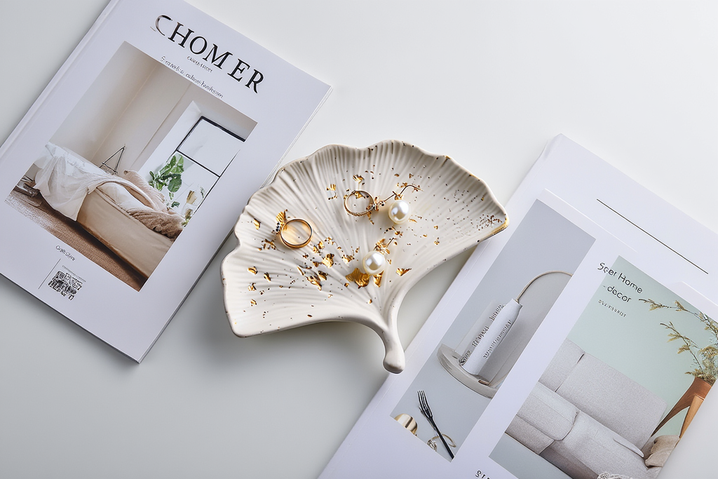 Ginkgo Leaf Tray, White Plaster Trinket Dish, Handmade Minimalist Decor, Jewelry Tray