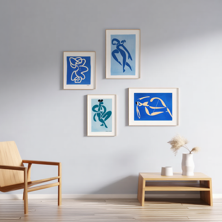Vintage Blue Matisse Line Art – Set of 6
