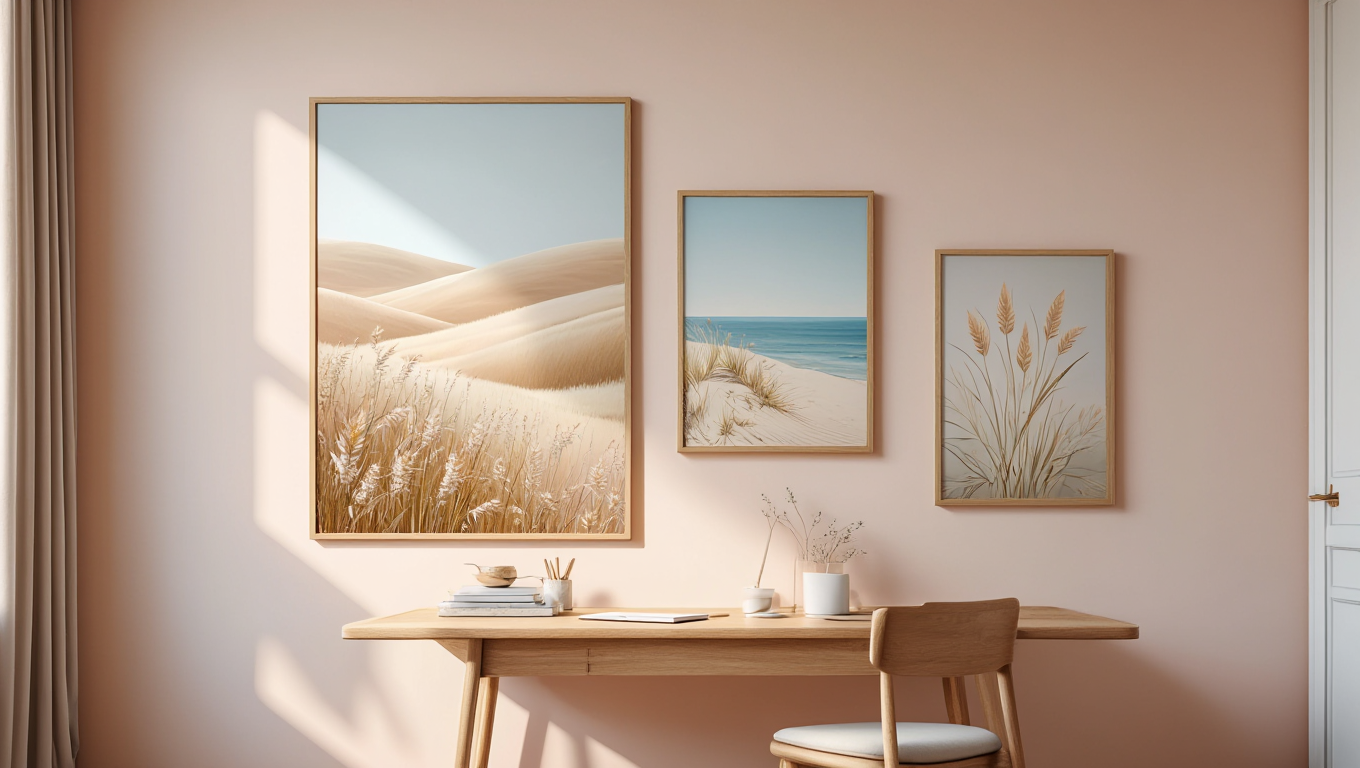 Beige Bohemian Beach Landscape – Office Set of 3 Prints