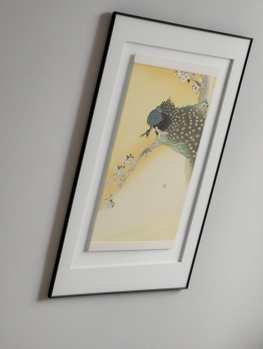 Ohara Koson – Peacock on a Cherry Blossom Tree – Japanese Woodblock Art Print | Vintage Nature Wall Decor