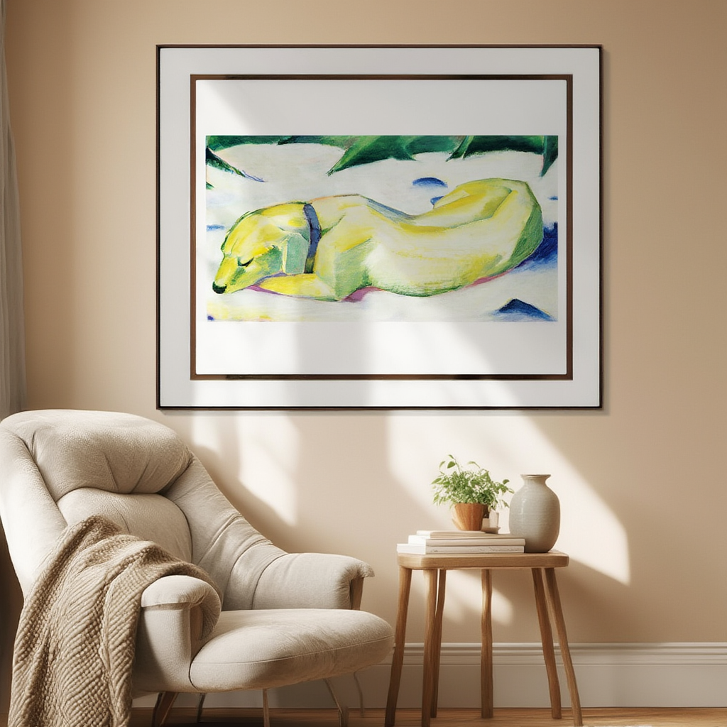 Dog Lying in the Snow by Franz Marc – Expressionist Animal Art Print - Hakyarts