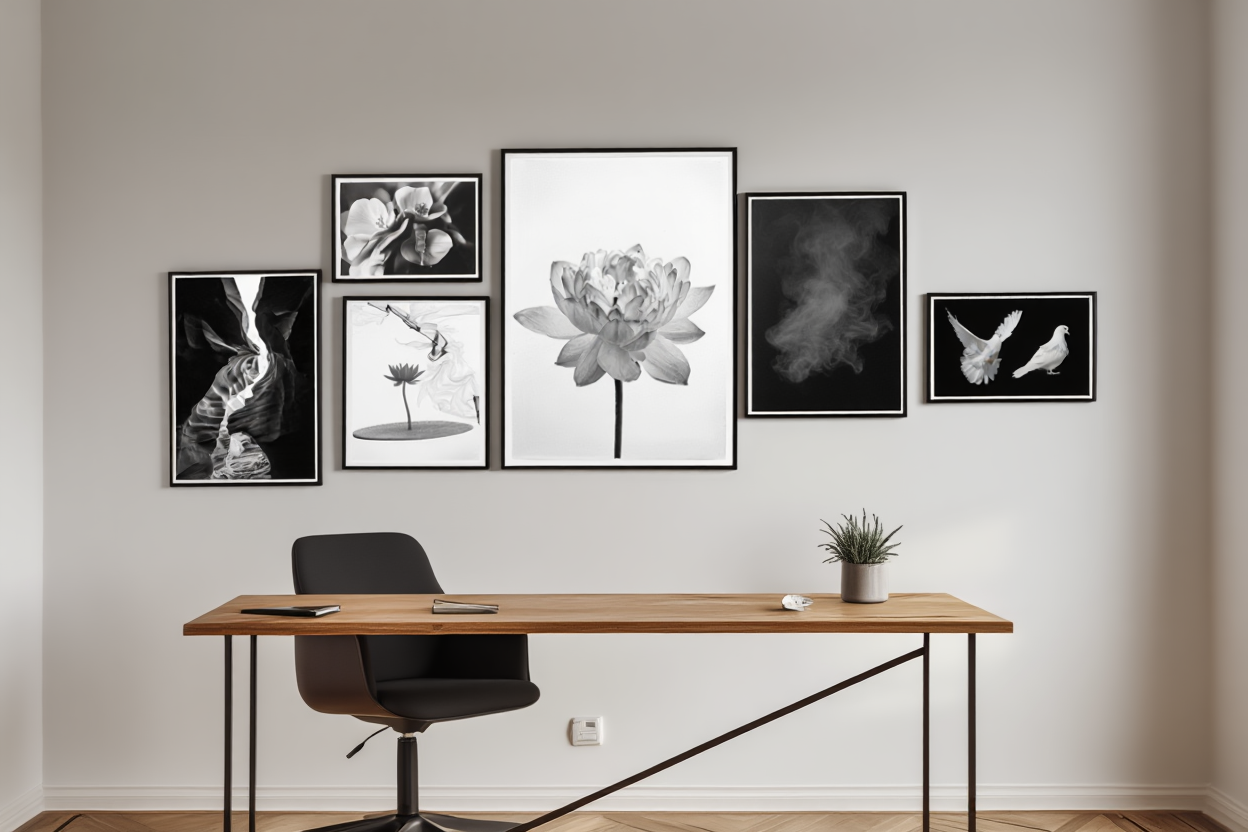 Tranquil Monochrome Nature Prints – 6 Serene monochrome Wall Art Set for Calm Interiors - 6 Prints