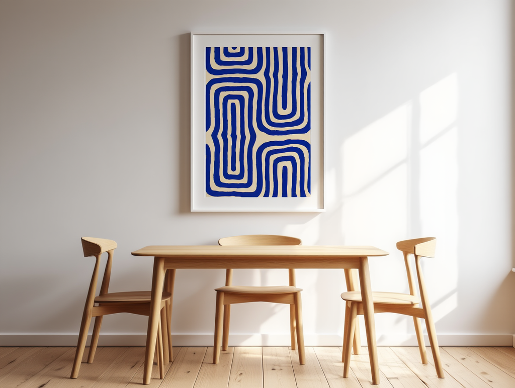 Geometric Maze Bold Blue Abstract Art Poster