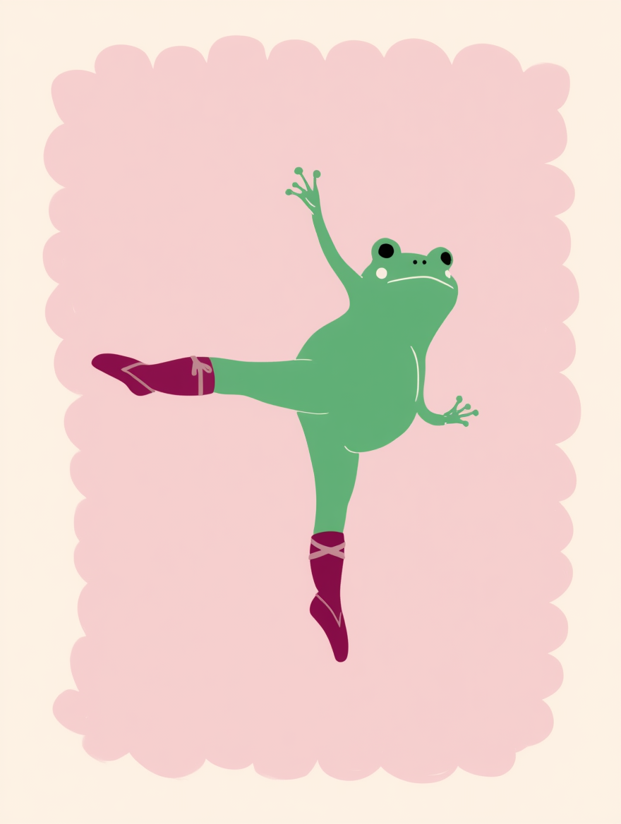 Dancing Frogs in Red Boots Art Print – Whimsical Animal Illustration