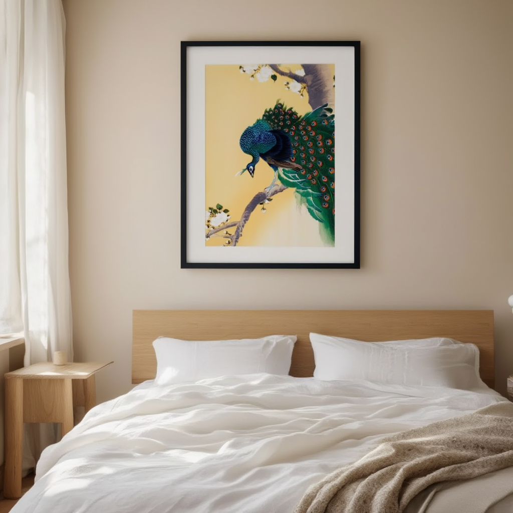 Peacock on a Cherry Blossom Tree – Ohara Koson Poster | Japanese Nature Art Print