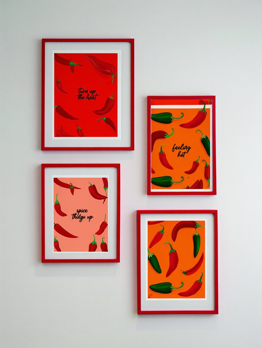 Red Spicy Peppers – Set of 4 Prints