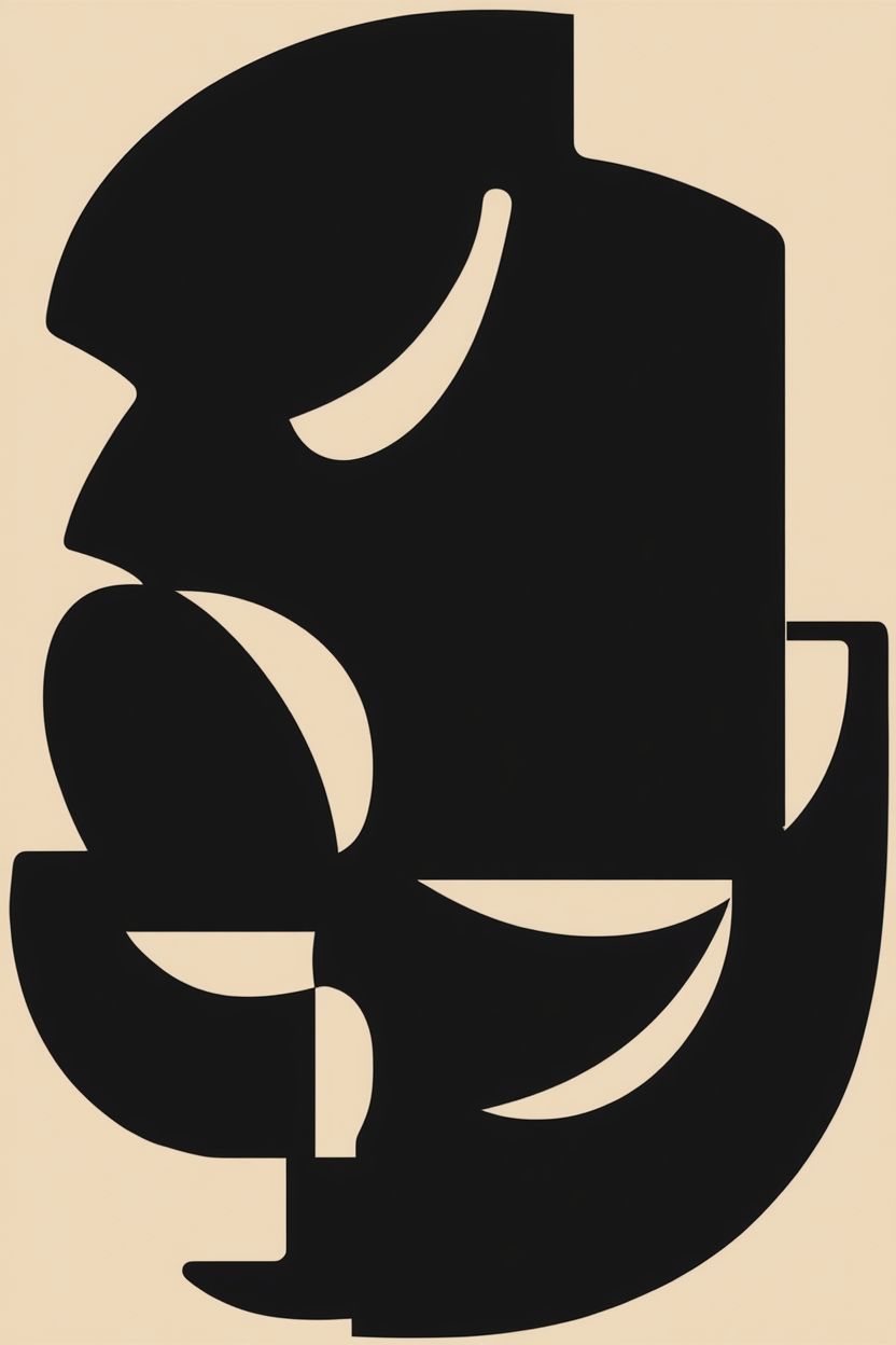 Set of 2 – Duo Beige & Black Forms, Quiet Balance – Minimalist Scandinavian Prints