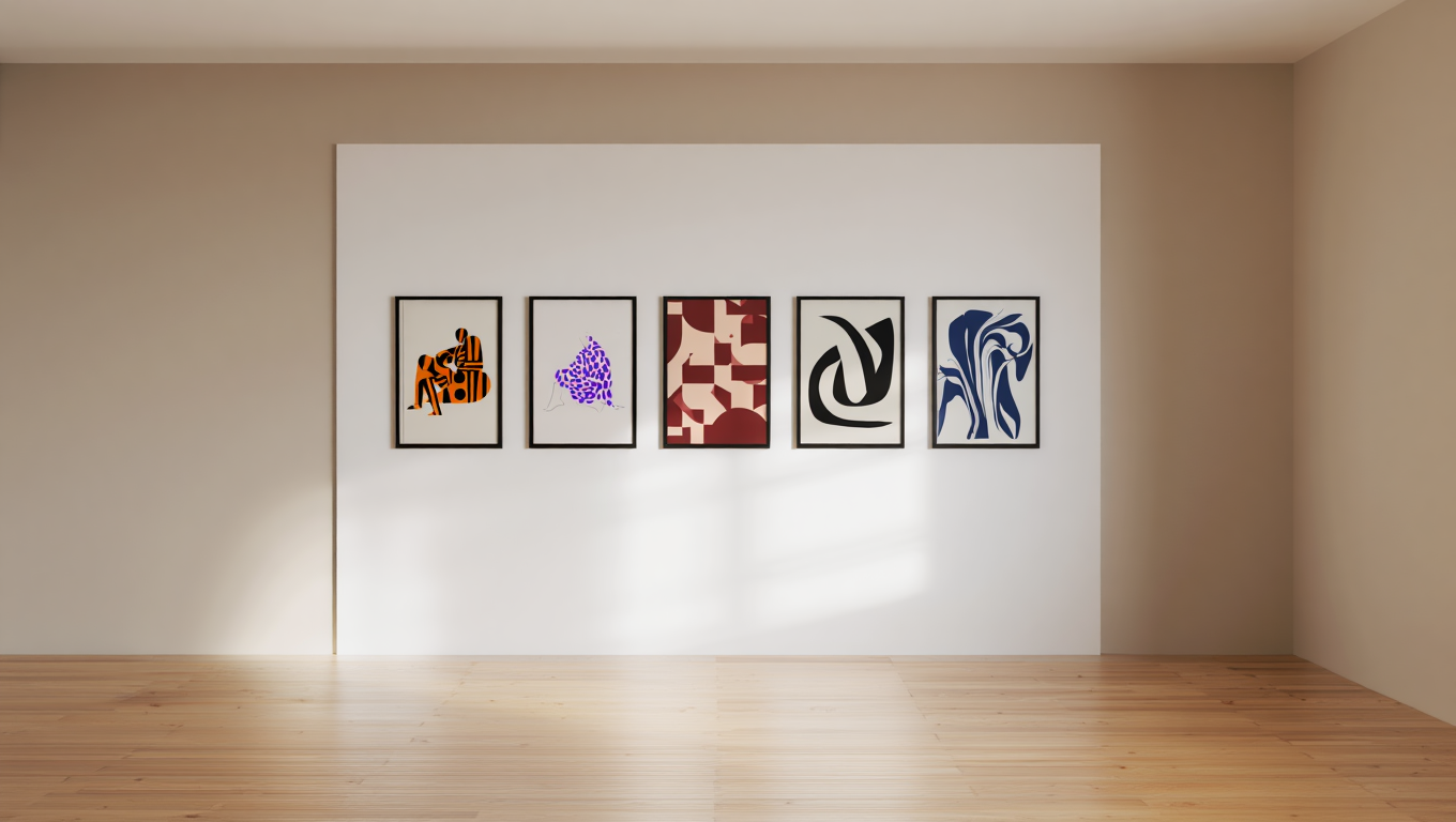 5 Flowing Geometric Abstract Prints – Organic Modern Wall Art for Living Room, Bedroom & Office Decor