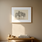 Elefant- og hestepar – Sort-hvid dyretegning | HakyArts vægkunst