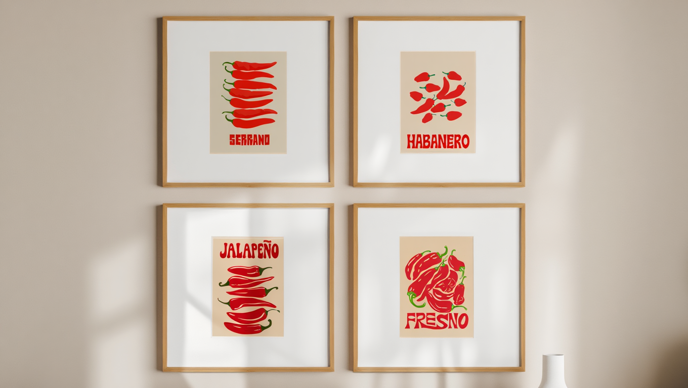 Modern Red Pepper Posters – Minimalist Kitchen Decor