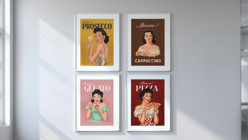 4 Vintage Italian Food Lovers Posters – Retro Pasta, Pizza & Culinary Wall Art
