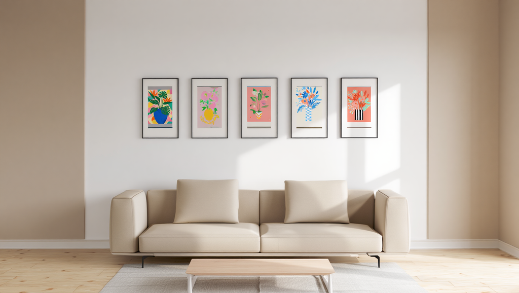 5 Geometric Vase & Wildflower Prints – Modern Minimalist Wall Art for Living Room, Kitchen & Office Decor