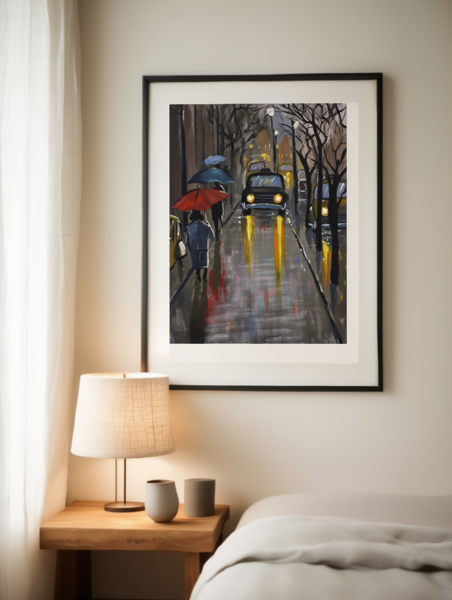 Rain in the City – Atmospheric Urban Landscape Art Print