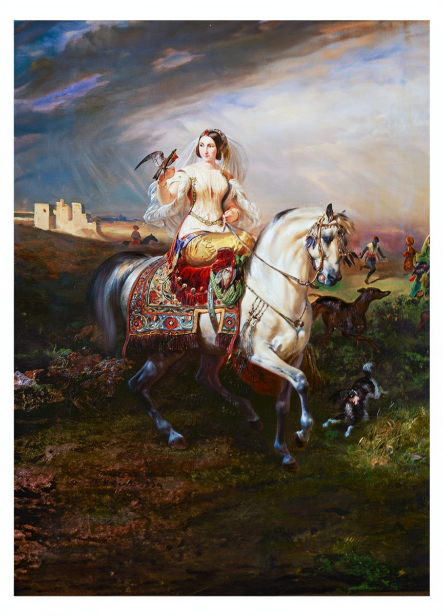 An Algerian Lady Hawking by Horace Vernet (1839) – Orientalist Masterpiece Art Print