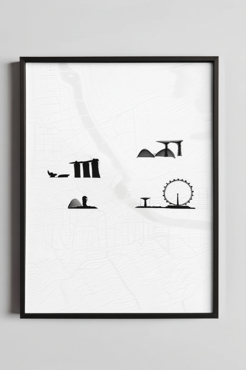 Singapore City Map Poster – Black and White Minimalist Wall Art Print