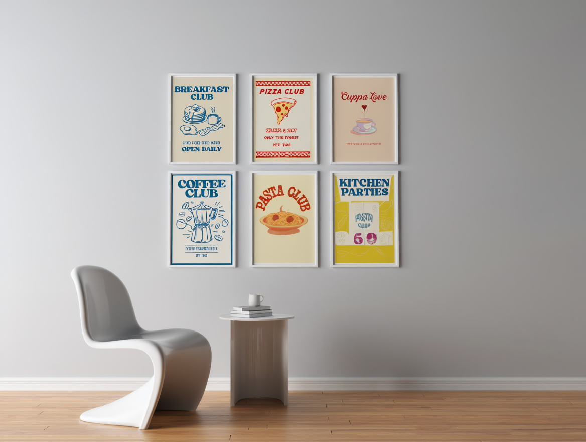 6 Retro Kitchen Posters – Pasta, Pizza & Coffee Love Canvas Wall Art for Living Room and Dining Decor