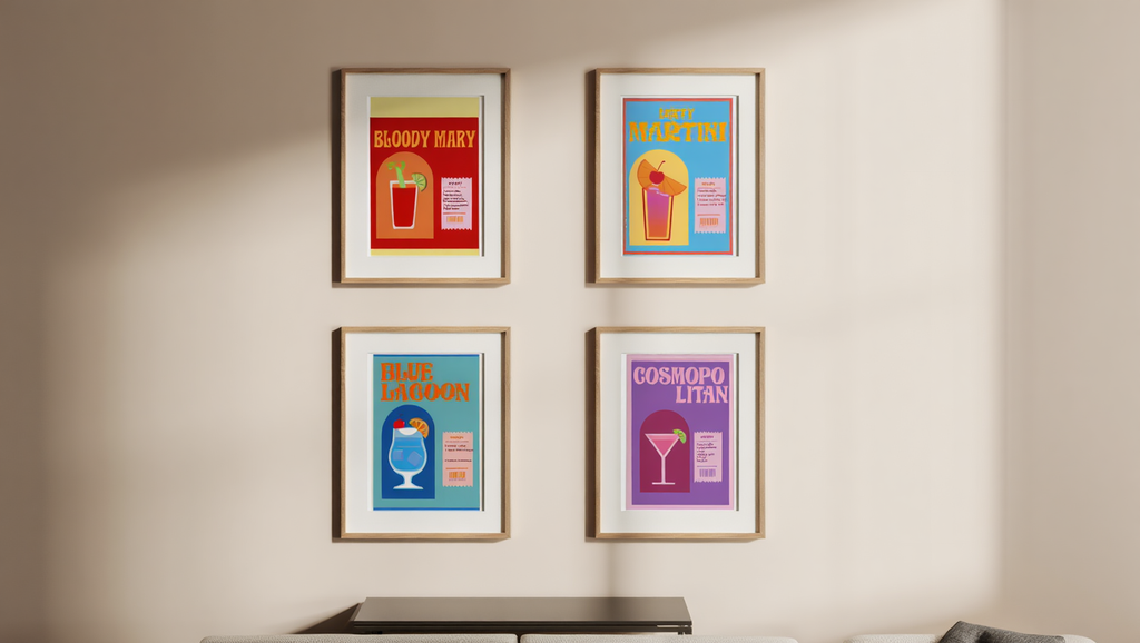 Vibrant Retro Cocktail Posters – 4-Piece Kitchen Wall Art
