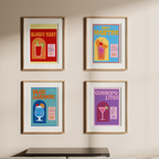 Vibrant Retro Cocktail Posters – 4-Piece Kitchen Wall Art - Hakyarts