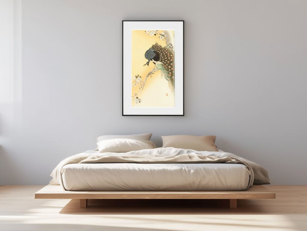 Ohara Koson – Peacock on a Cherry Blossom Tree – Japanese Woodblock Art Print | Vintage Nature Wall Decor