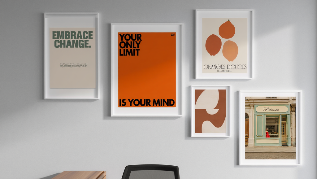 Geometric Abstract in Orange Tones – 5 Modern Wall Art Prints