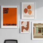 Geometric Abstract in Orange Tones – 5 Modern Wall Art Prints - Hakyarts