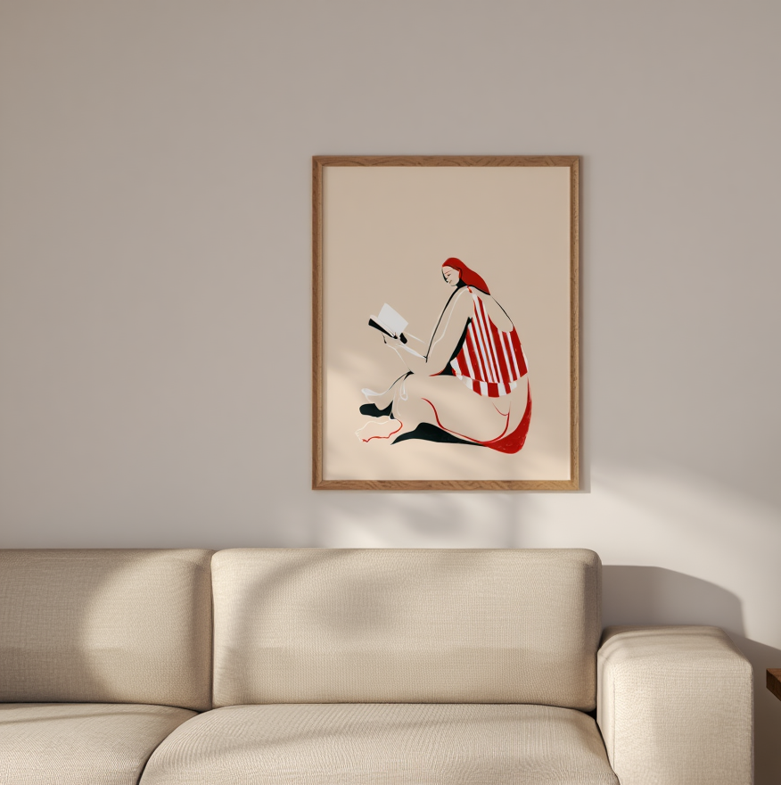 Woman Sitting Reading – Striped Print